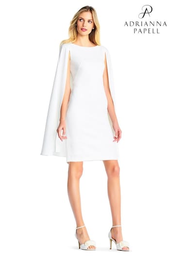 Adrianna Papell White Structured Cape Sheath Dress (D19306) | £159