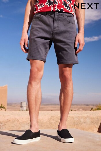 Charcoal Grey Straight Stretch Denim Shorts (D19595) | £24