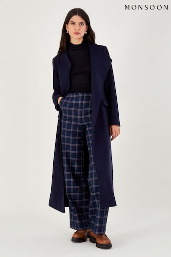 Monsoon Blue Vanessa Skirted Coat In Wool Mix (D19616) | £200