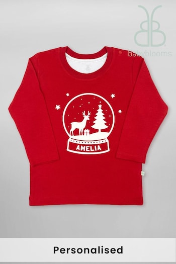 Babyblooms Red 100% Cotton Personalised Christmas Snowglobe Gift T-Shirt (D19771) | £16