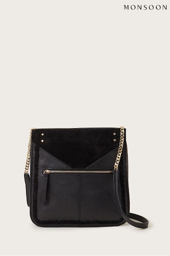 Monsoon Black Large Leather Cross-Body Bag (D19879) | £65