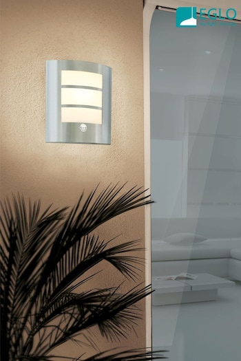 Eglo Silver City Stainless Steel Exterior Wall Light with Sensor (D19989) | £50