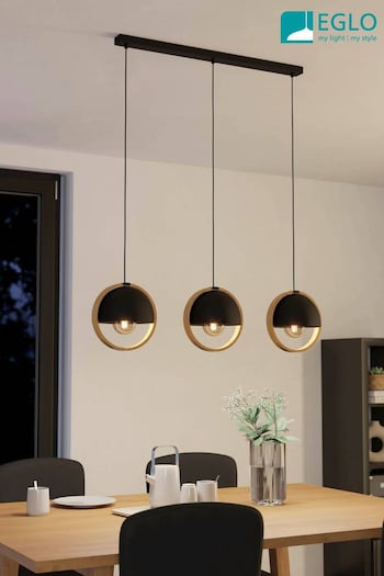 Eglo Black Callow 3 Light Wood Ceiling Light Pendant (D20018) | £130