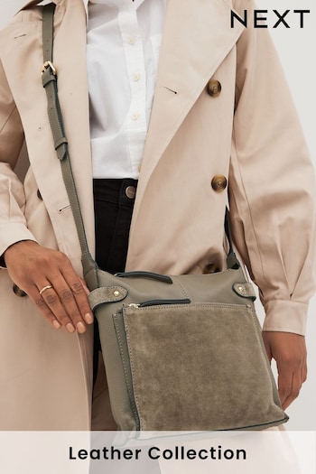 Taupe Brown Leather Pocket Messenger Bag (D20036) | £38