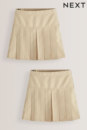 Neutral Stone Regular Waist Pleat Skirts 2 Pack (3-16yrs) (D20130) | £11 - £21
