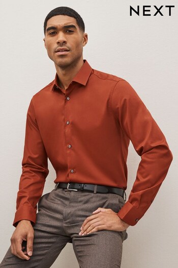Rust Brown Slim Fit Single Cuff Easy Care Textured Shirt (D20143) | £11.50