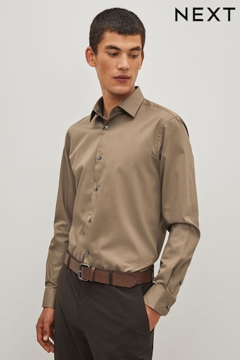 Neutral Brown Regular Fit Easy Care Textured Shirt (D20144) | £26