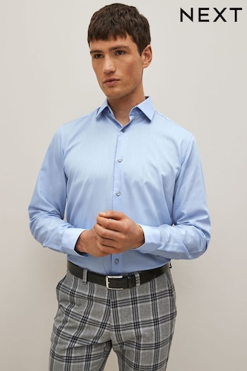 Light Blue Regular Fit Single Cuff Easy Care Textured Shirt (D20147) | £26