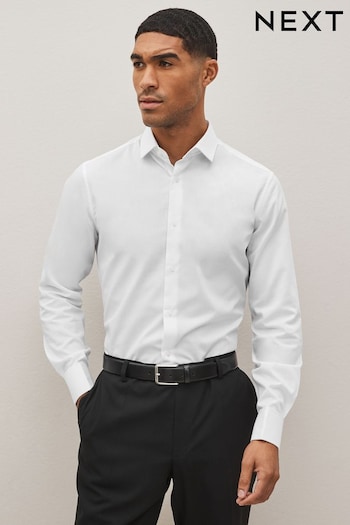 White Slim Fit Double Cuff Easy Care Textured Shirt (D20149) | £26