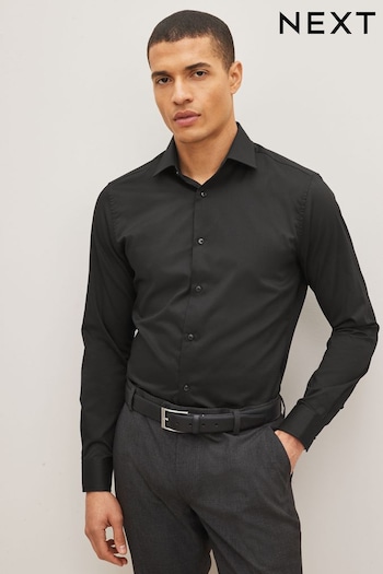 Black Slim Fit Single Cuff Easy Care Textured Shirt (D20154) | £26