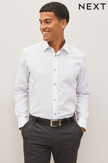 White Textured Trimmed Double Cuff Shirt (D20169) | £30
