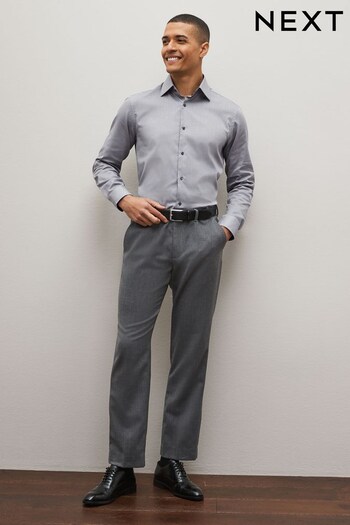 Grey Regular Fit Single Cuff Cotton Textured Trimmed Shirt (D20174) | £34