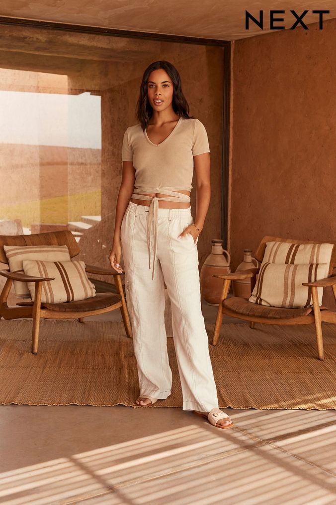 White linen blend cargo trousers  River Island