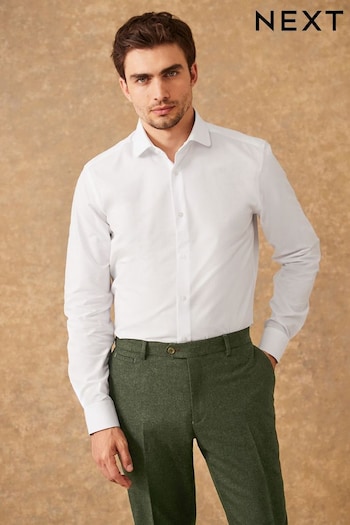 White Penny Collar Slim Fit Single Cuff Heritage Textured Shirt (D20197) | £30