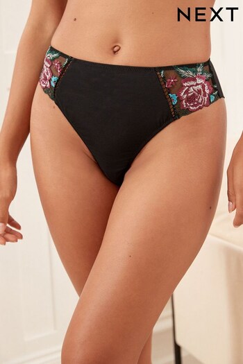 Black Winter Bloom Embroidered Brazilian Knickers (D20200) | £12