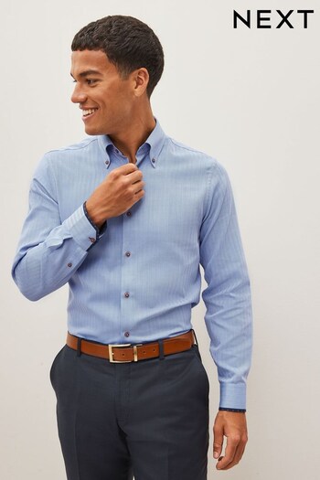 White Blue Button Regular Fit Single Cuff Heritage Formal Shirt (D20209) | £30