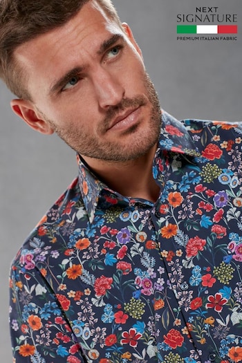 Blue Floral Regular Fit Single Cuff Signature Made In Italy Texta Print Shirt (D20212) | £48