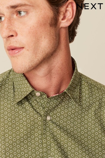 Green Geometric Easy Care Printed Trimmed Shirt (D20213) | £36
