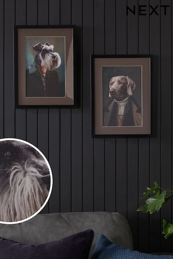 Set of 2 Grey Dressed Up Dogs Framed Wall Art (D20238) | £30