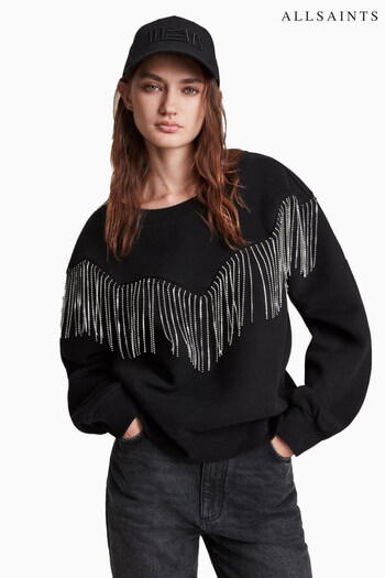 AllSaints Jaine Black Tassel Sweatshirt (D20300) | £129