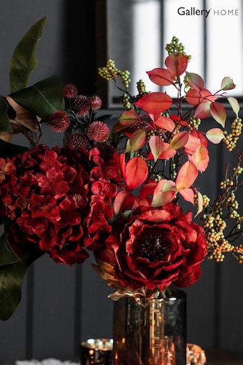 Gallery Home Ruby Red Hydrangea Velvet Stem With Leaves (D20492) | £24