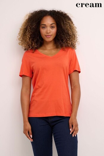 Cream Orange Naia V-Neck T-Shirt (D20784) | £20