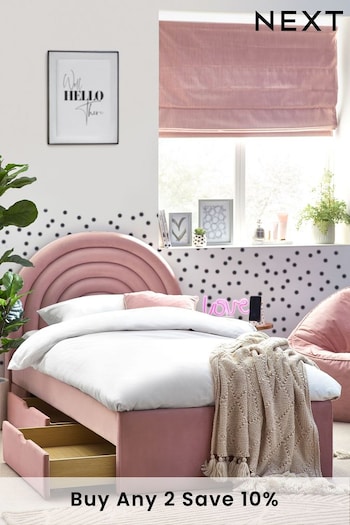 Opulent Velvet Blush Pink Rainbow Kids Upholstered Drawer Storage Bed Frame (D20900) | £550
