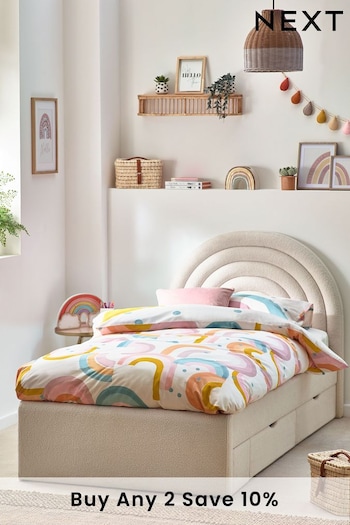 Soft Cosy Bouclé Ivory Rainbow Kids Upholstered Drawer Storage Bed Frame (D20902) | £599