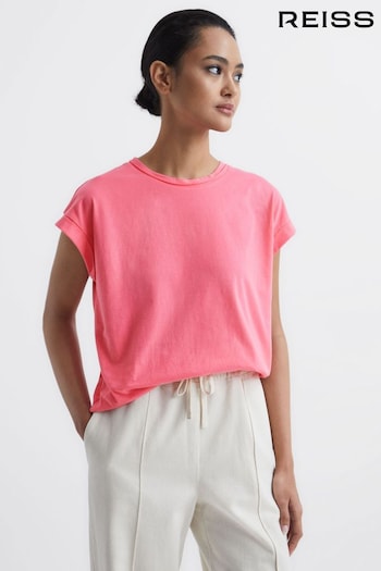 Reiss Pink Tereza Cotton-Jersey Crew Neck T-Shirt (D20951) | £25