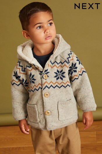 Natural Borg Lined Hooded Cardigan (3mths-7yrs) (D20980) | £22 - £26