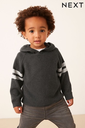 Charcoal Grey Knitted Textured Hoodie (3mths-7yrs) (D20990) | £15 - £17
