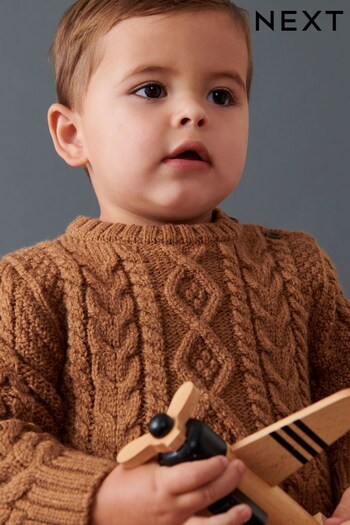 Brown Cable Crew Jumper (3mths-7yrs) (D20992) | £13 - £15