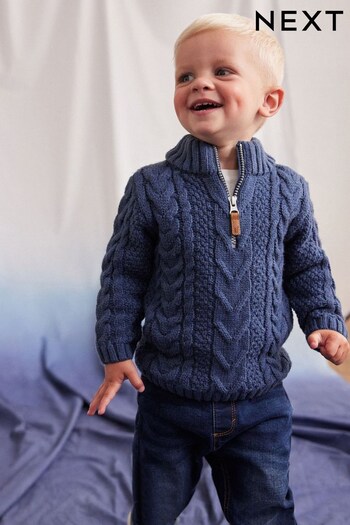 Blue Zip Neck Chunky Cable Jumper (3mths-7yrs) (D20993) | £15 - £19