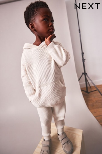 Ecru Natural Knitted Textured jeans Hoodie and Joggers Set (3mths-7yrs) (D20998) | £24 - £28