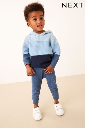 Blue Knitted Textured Hoodie and Joggers Set (3mths-7yrs) (D21002) | £24 - £28