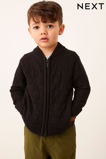 Black Knitted Zip Through Quilted Bomber Jacket graphic-print (3mths-7yrs) (D21003) | £16 - £20