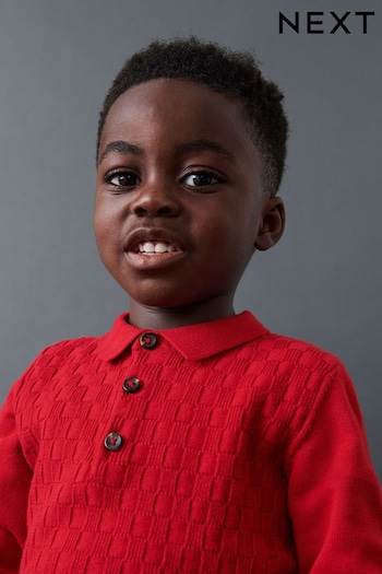 Red Textured Long Sleeve Knitted Polo Illusion Shirt (3mths-7yrs) (D21010) | £12 - £14