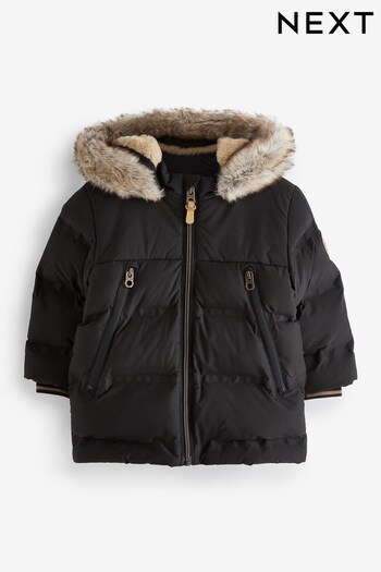 Black Cosy Lined Padded Coat (3mths-7yrs) (D21086) | £30 - £34