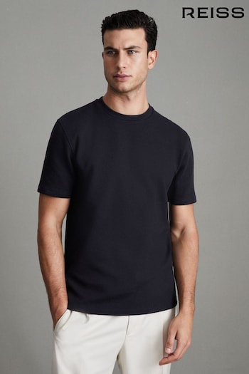 Reiss Navy Cooper Textured Cotton Blend Crew Neck T-Shirt (D21311) | £48
