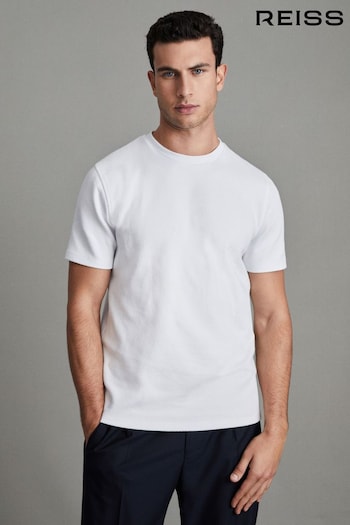 Reiss White Cooper Honeycomb Short Sleeve T-Shirt (D21312) | £48