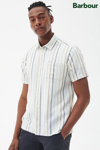 Barbour® Roker Linen Mix Ecru White Short Sleeve Shirt (D21440) | £65