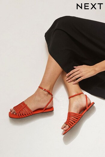 Red Regular/Wide Fit Forever Comfort® Leather Plait Sandals (D21528) | £36