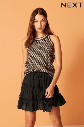 Black Texture Cotton Tiered Mini Skirt (D21592) | £30