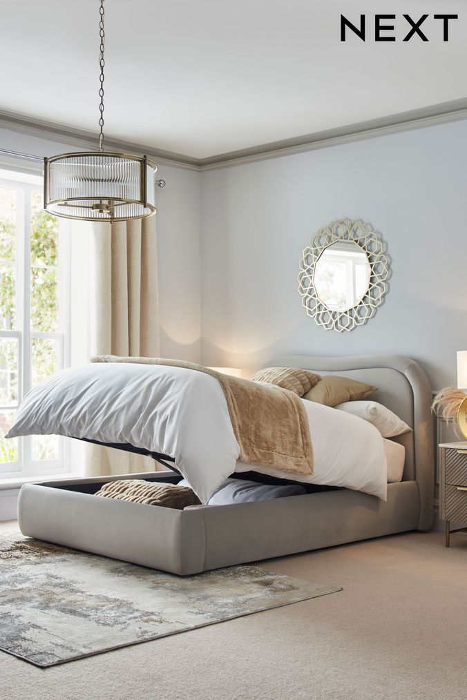 Soft Velvet Light Grey Otis Upholstered Ottoman Storage Bed Frame (D21657) | £750 - £850