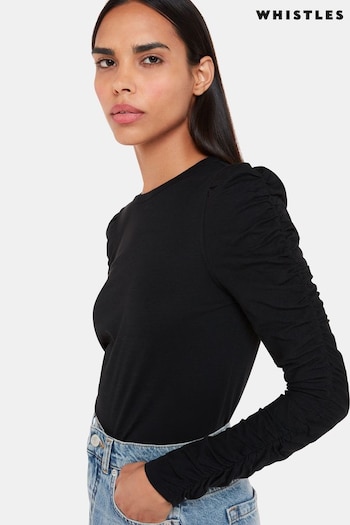 Whistles Black Ruched Sleeve T-Shirt (D21698) | £59