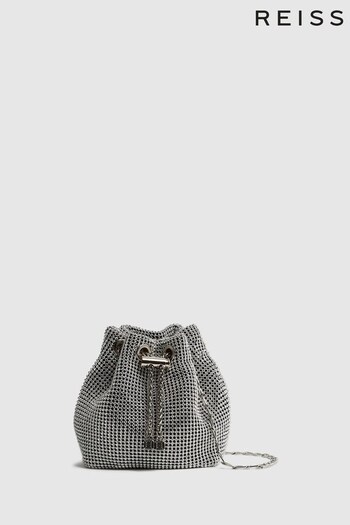 Reiss Silver Demi Crystal Mini Bucket Bag (D21803) | £148
