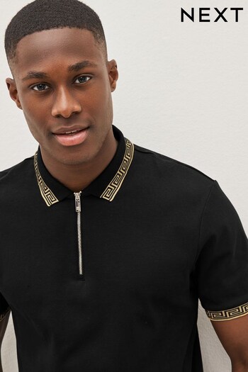 Black/Gold Collar Tipped Regular Fit Polo Shirt (D21823) | £26