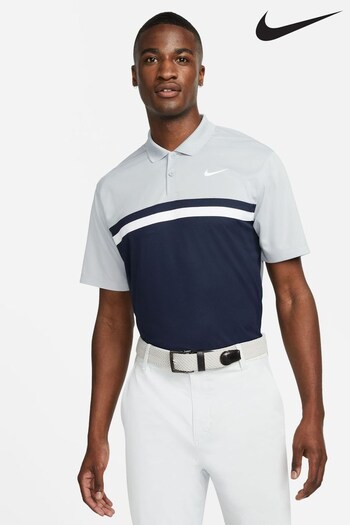 Nike Grey/Navy Golf Striped Polo Shirt (D21870) | £40