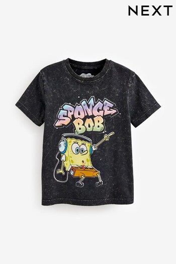 Black Washed SpongeBob License T-Shirt (3-16yrs) (D21878) | £14 - £19