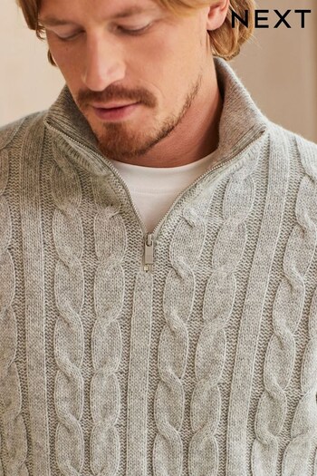 Grey Cable Zip Neck Jumper With Wool (D21911) | £45